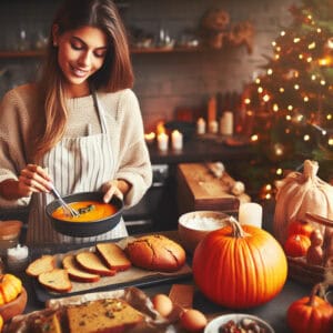 Making Pumpkin Bread Pudding