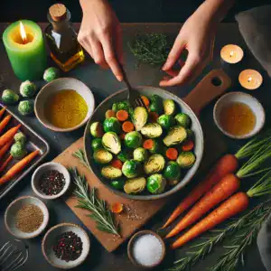 Maple Roasted Brussels Sprouts and Carrots