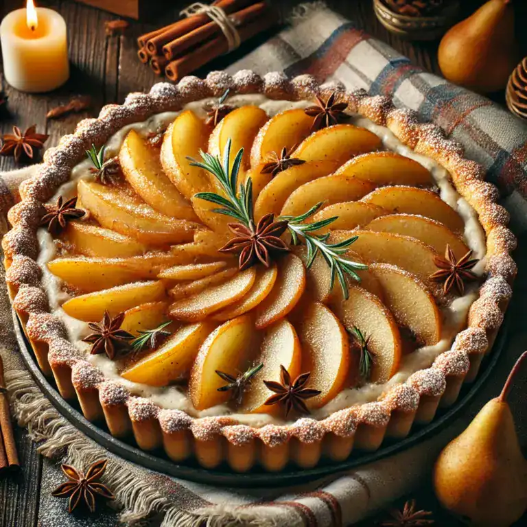 Spiced Winter Pear and Almond Tart